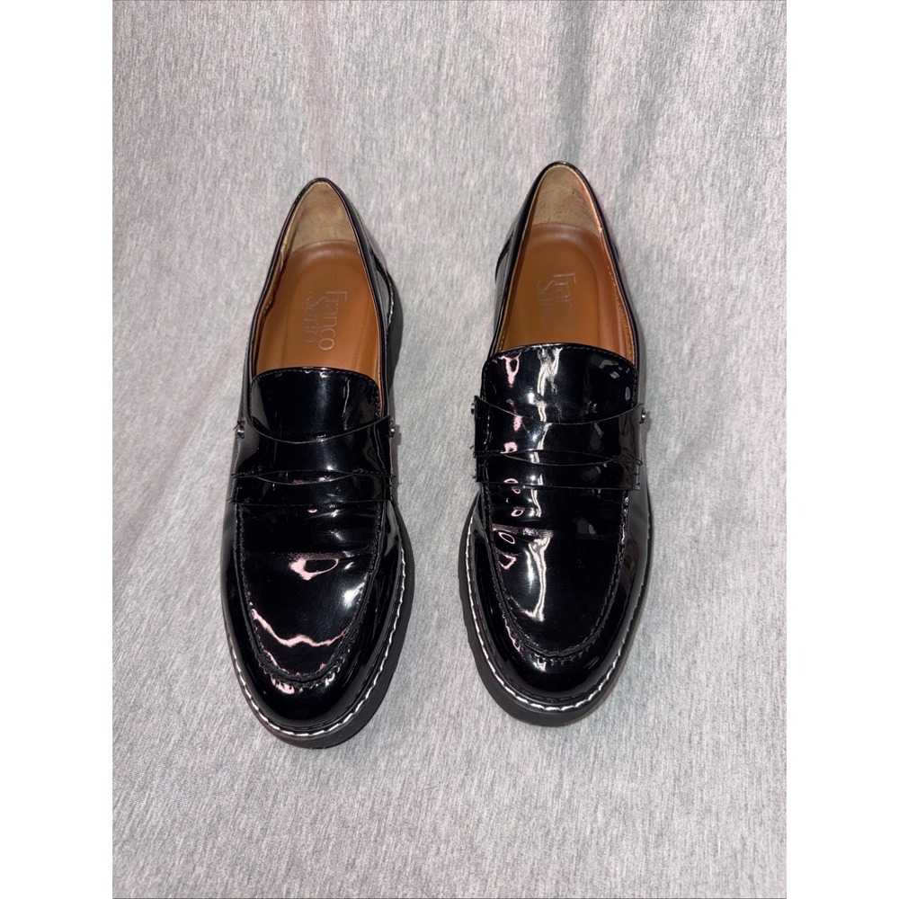 Franco Sarto Women's Patent Loafers Black Slip On Comfort Shoes Size 8.5